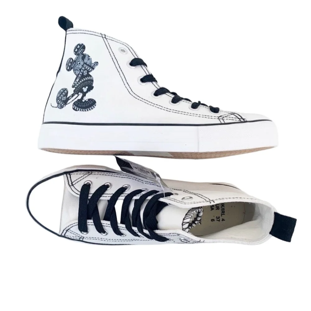 Disney Mickey Mouse White High-Top Sneakers Women’s 8 & 9 - Picture 5 of 12